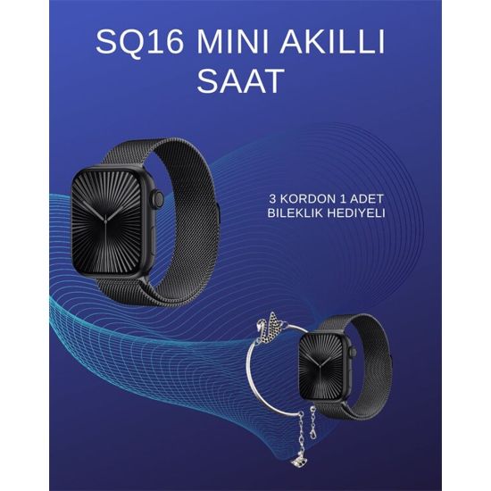 SQ-16 Mini Series 10 Akıllı Saat | Şık ve Hafif Tasarım 3 Kordon Seçen