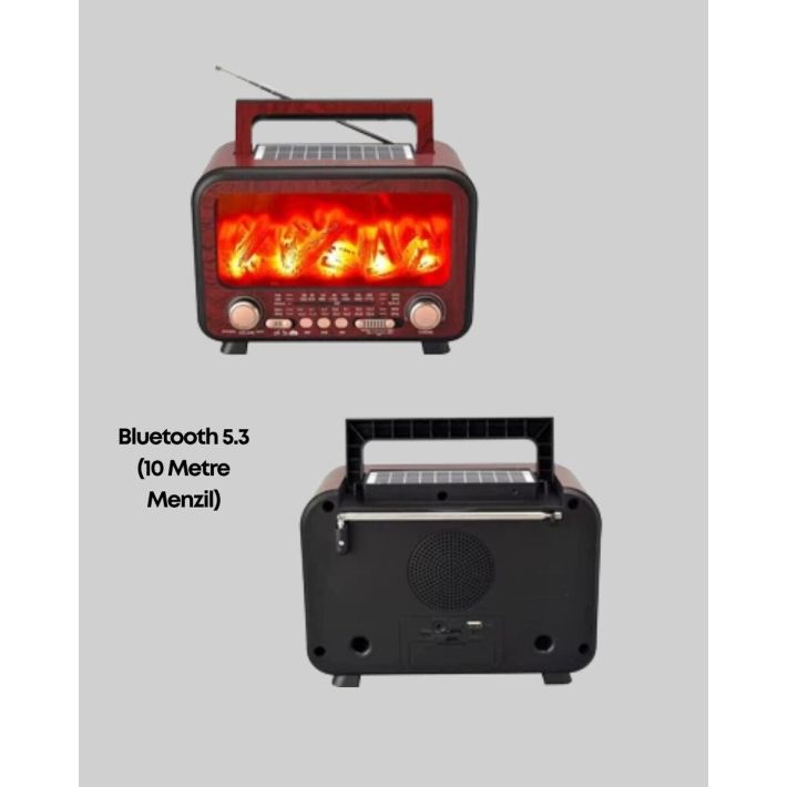 Alev Işığı Efektli Solar Bluetooth Hoparlör Radyo Destekli Taşınabilir