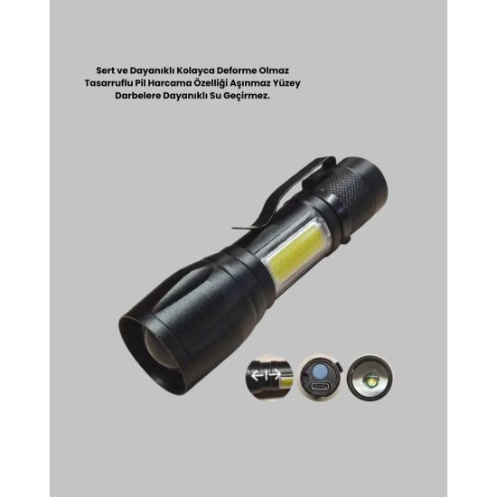Profesyonel 4 Modlu Şarjlı El Feneri | 1300 mAh Batarya | Cree LED Tek