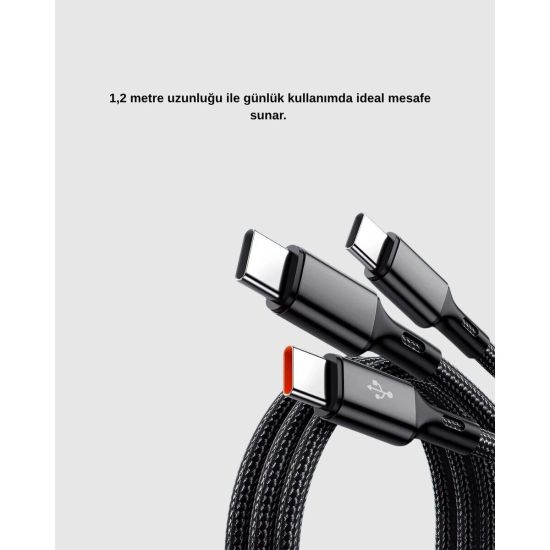 3’ü 1 Arada Hızlı Şarj Kablosu iOS Android Type-C Uyumlu ve Dayanıklı