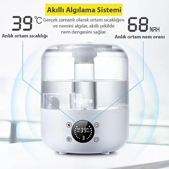 Ezere TH-413 Akıllı Dijital Hava Nemlendirici | 3L Kapasite Dokunmatik