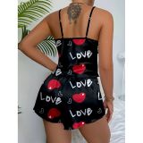 Love Baskılı Gri Saten Gecelik