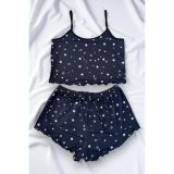 Papatya Baskılı Mavi Askılı Şortlu Pijama Takımı