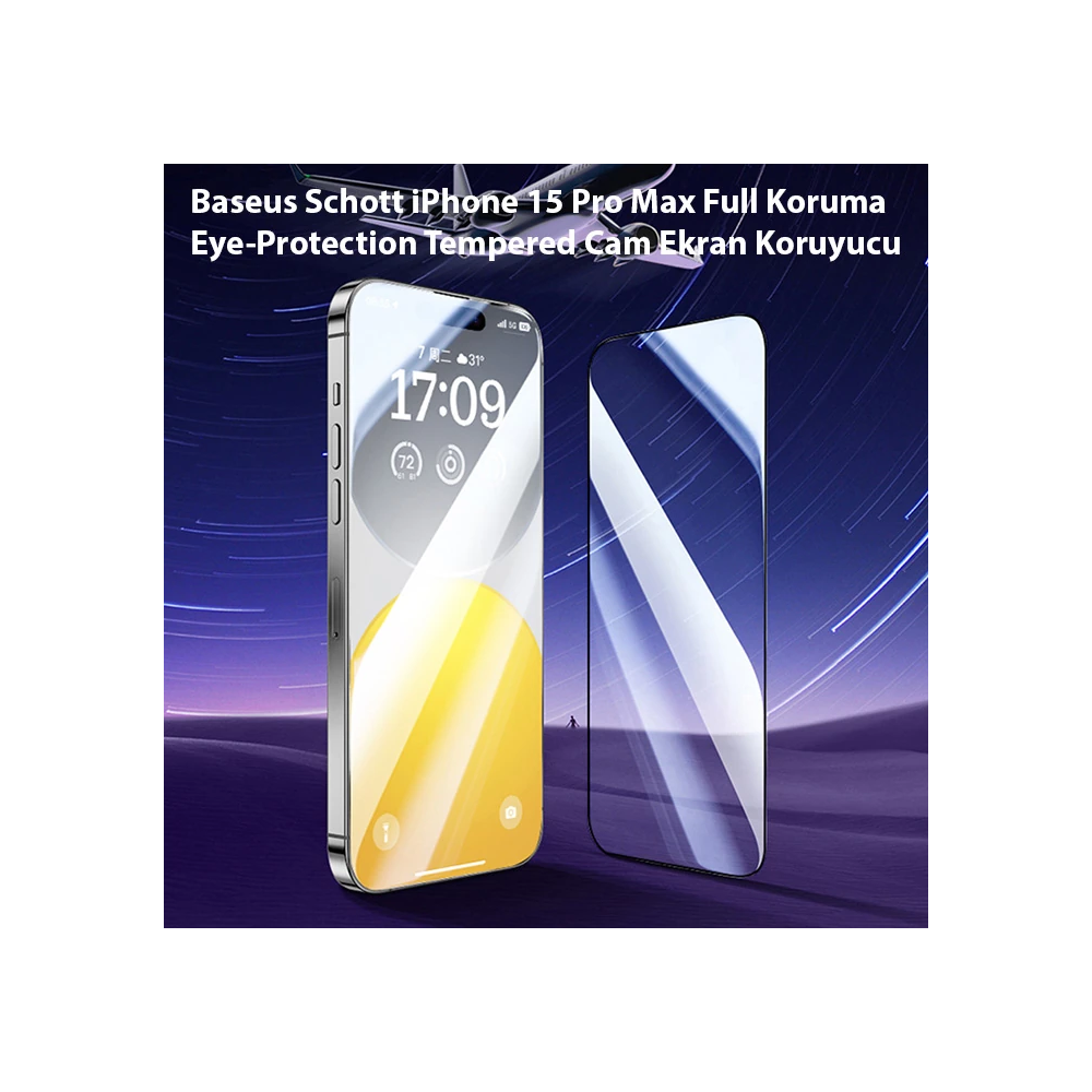 Baseus Schott iPhone 15 Pro Max Full Koruma Eye-Protection Tempered Ca