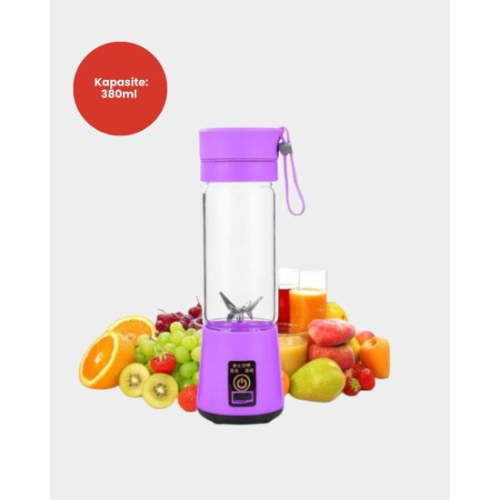 Taşınabilir USB Şarjlı Mini Smoothie Blender 380ml Çelik Bıçaklı Porta