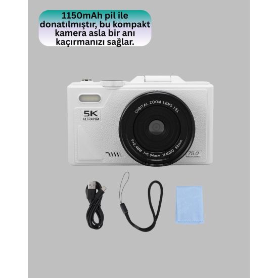 Taşınabilir 5K UHD Fotoğraf ve Video Kamera Otofokus WiFi