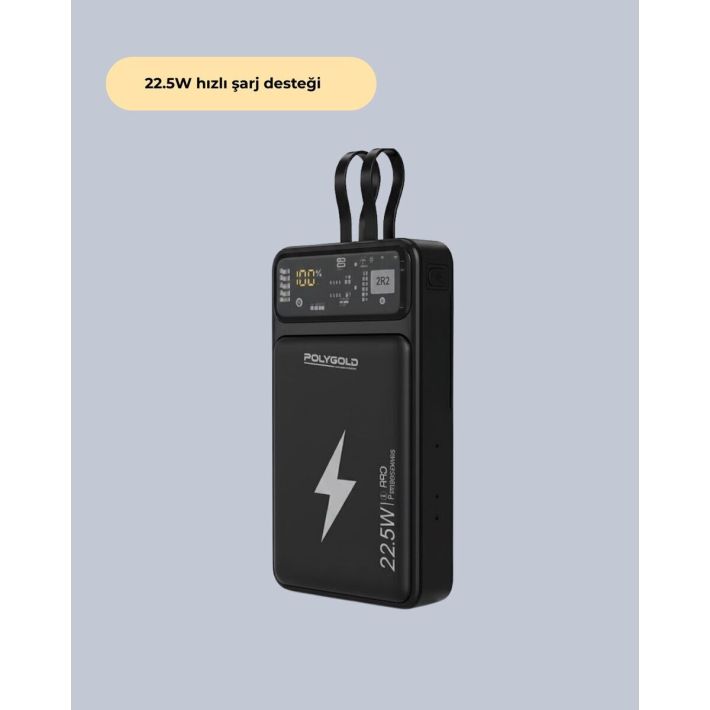 Powerbank Dahili Ekranlı 10000 mAh Çift Kablolu
