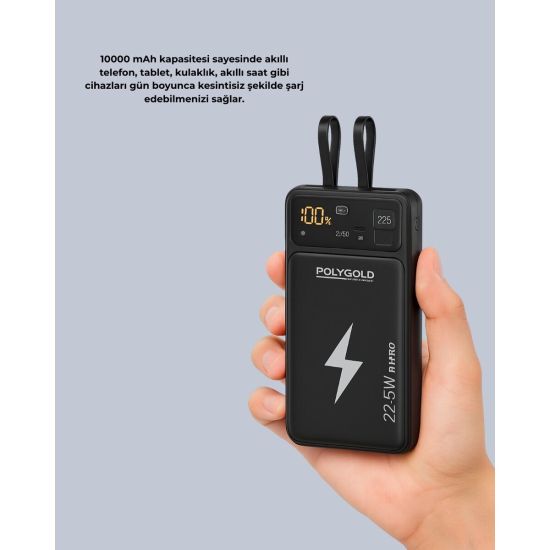 Powerbank Hızlı Şarj 10000 mAh Dahili Kablo