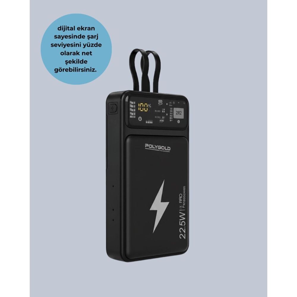 Powerbank Hızlı Şarj 10000 mAh Dahili Kablo