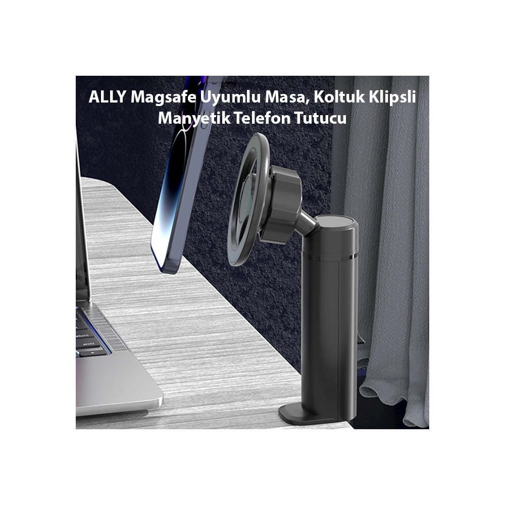 ALLY Magsafe Uyumlu Masa Koltuk Klipsli Manyetik Telefon Tutucu