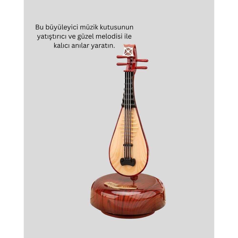 Altın Nota Figürlü Dönen Müzik Kutusu Dekoratif Music Box