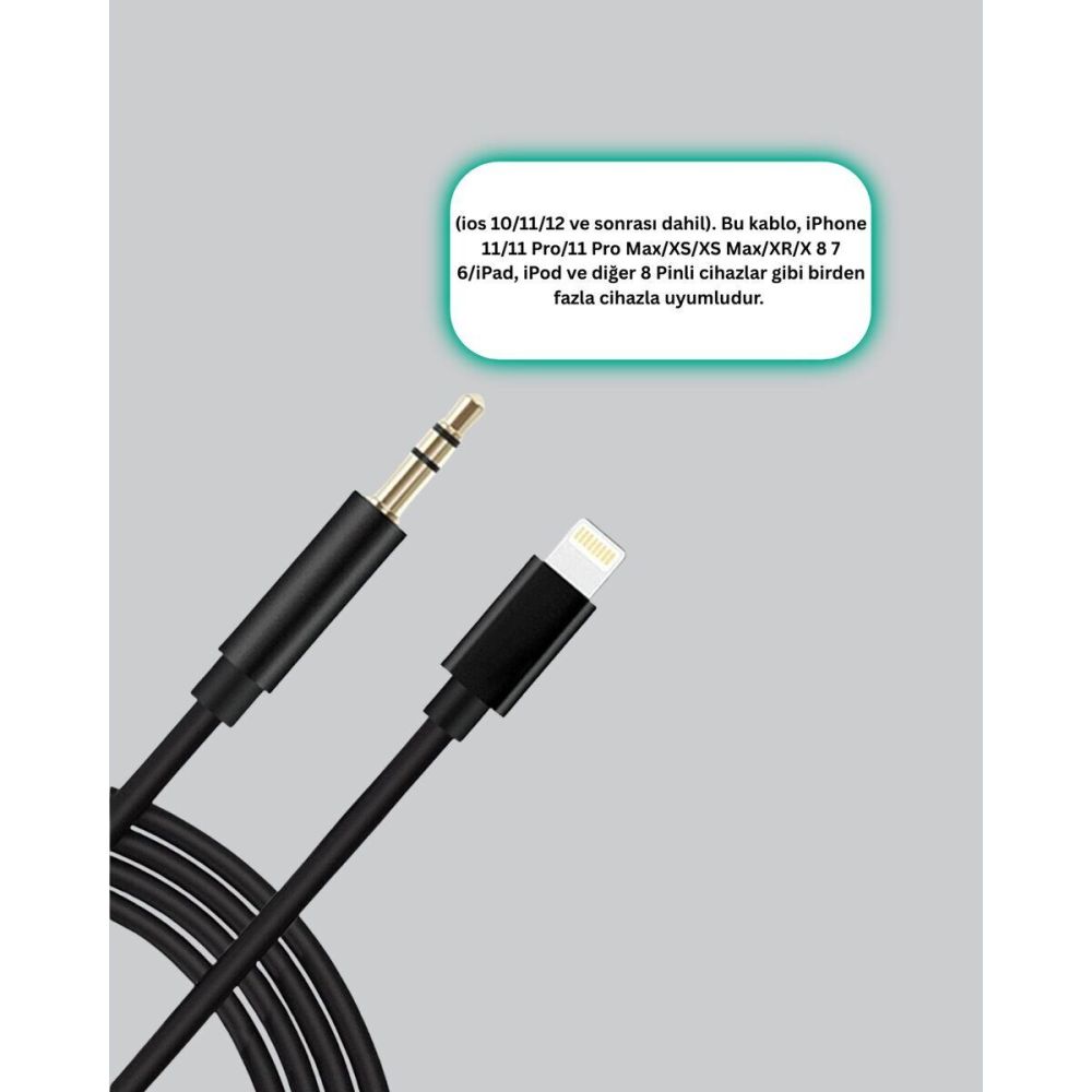 Lightning to 3.5mm Aux Ses Dönüştürücü Kablo 1 Metre Stereo Uyumlu