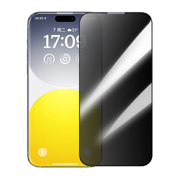 Baseus Schott iPhone 15 Pro Privacy Hayalet Full Koruma Tempered Cam E