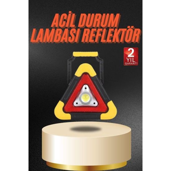 Işıklı İkaz Lambası Reflektör Şarjlı Işıklı Üçgen LED Acil Durum Fener