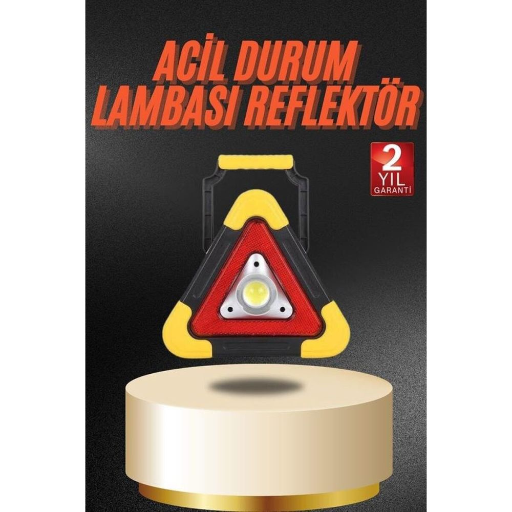 Işıklı İkaz Lambası Reflektör Şarjlı Işıklı Üçgen LED Acil Durum Fener