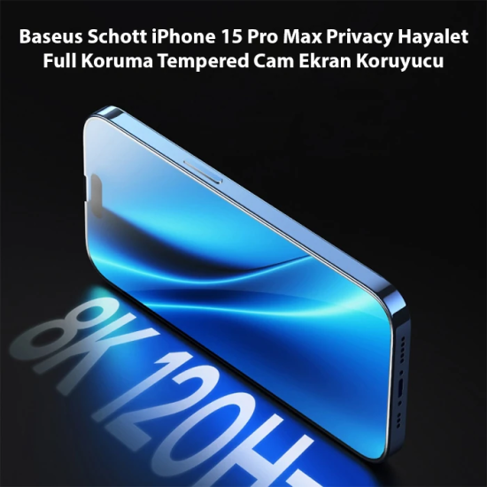 Baseus Schott iPhone 15 Pro Max Privacy Hayalet Full Koruma Tempered C