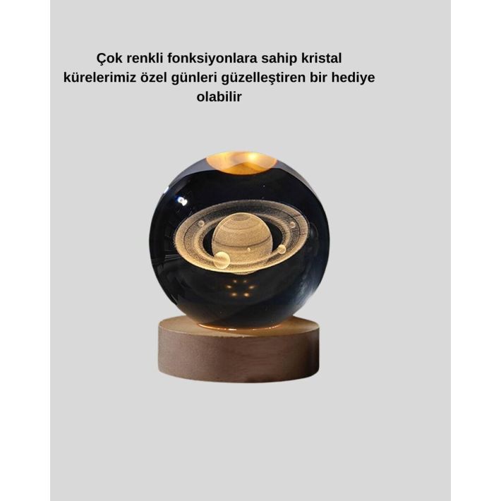 Romantik Kalpli Kristal Cam Küre USB’li Işıklı Dekoratif Obje