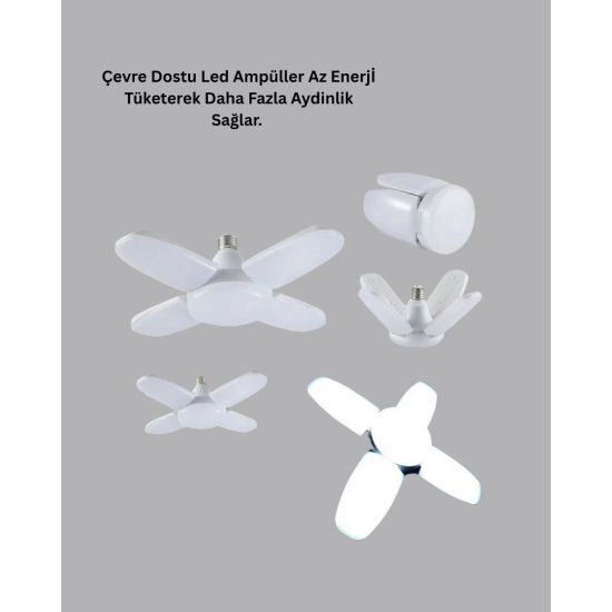4 Kollu Katlanır Pervane LED Ampül 60 Watt Yüksek Aydınlatma ve Enerji