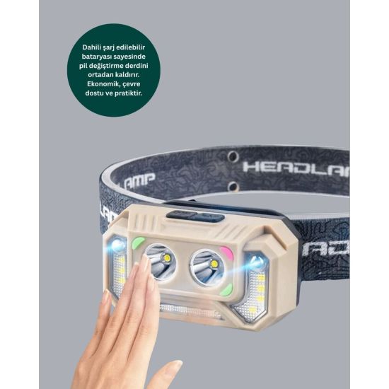Wave Sensörlü LED Kafa Lambası Şarjlı Ayarlanabilir Işık