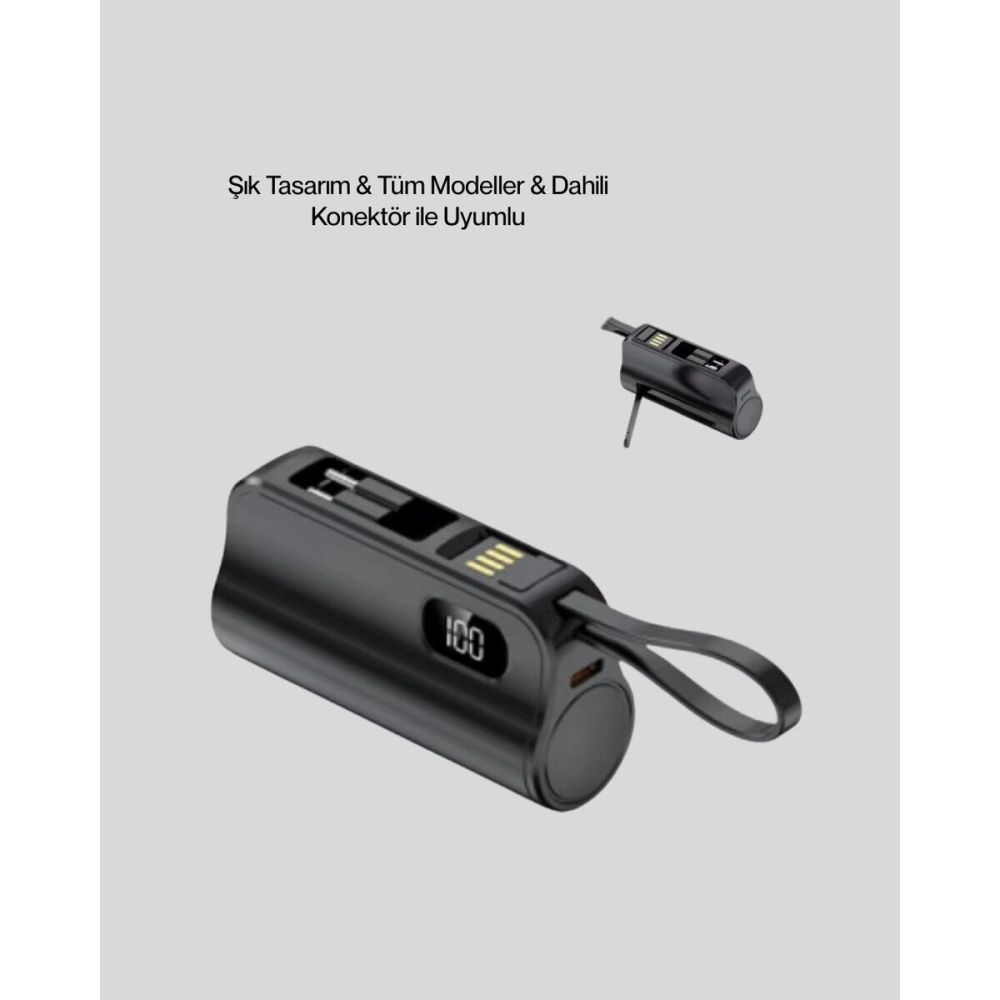 Dahili Konektörlü 20W Hızlı Şarj Mini Taşınabilir Powerbank