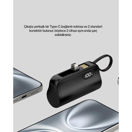 Dahili Konektörlü 20W Hızlı Şarj Mini Taşınabilir Powerbank