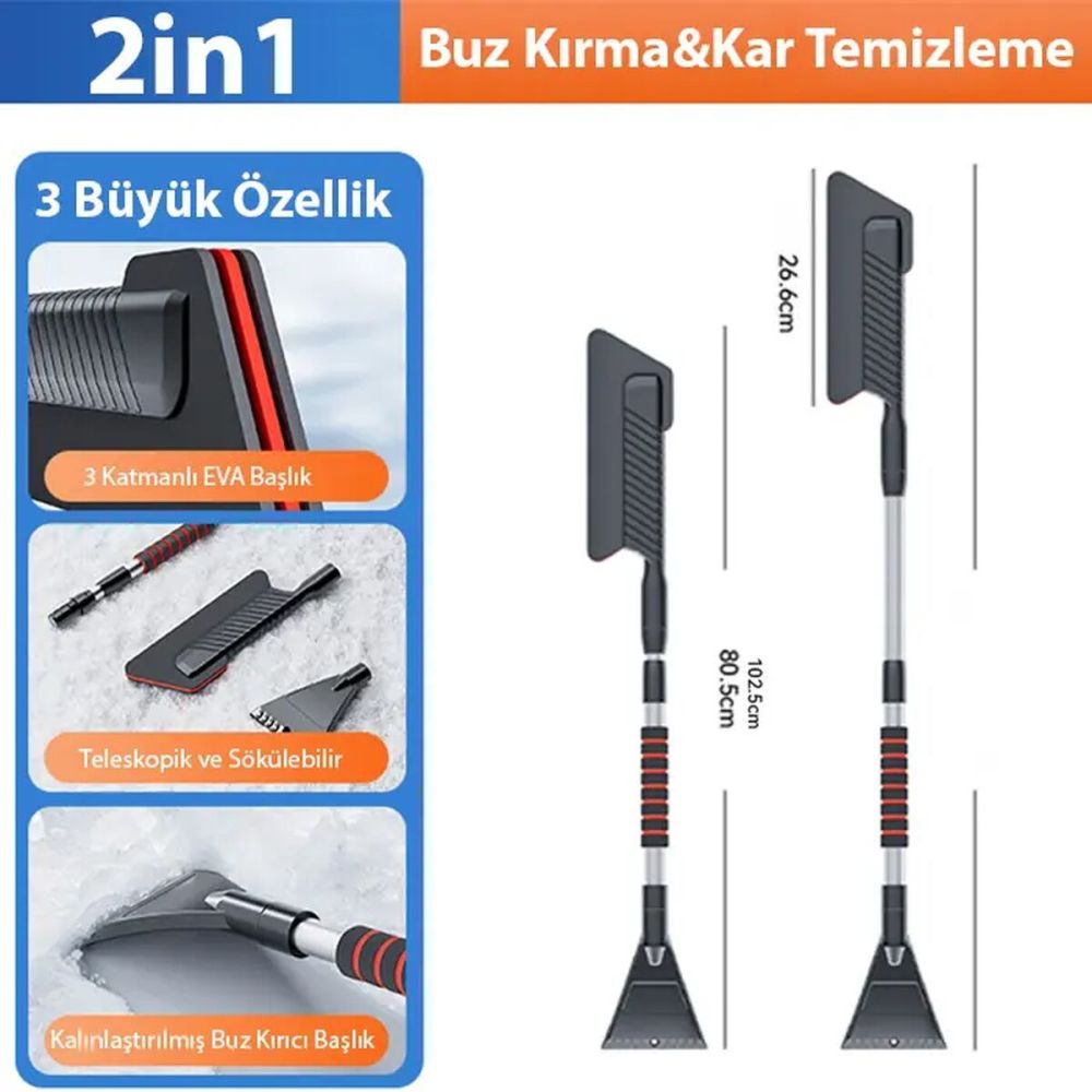 ALLY Araba Kar Fırçası Kar Küreği Teleskopik Döndürülebilir Araç Kar F