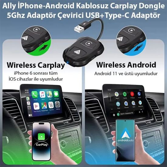 Ally iPhone-Android Kablosuz Carplay 5ghz Adaptör Çevirici -Youtube Ne