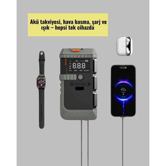 Işıklı Hava Kompresörlü Taşınabilir Akü Takviye Ünitesi