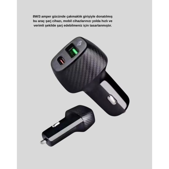 Bluetooth AUX Çevirici ve PD Destekli Araç Şarj Cihazı 2’li Set