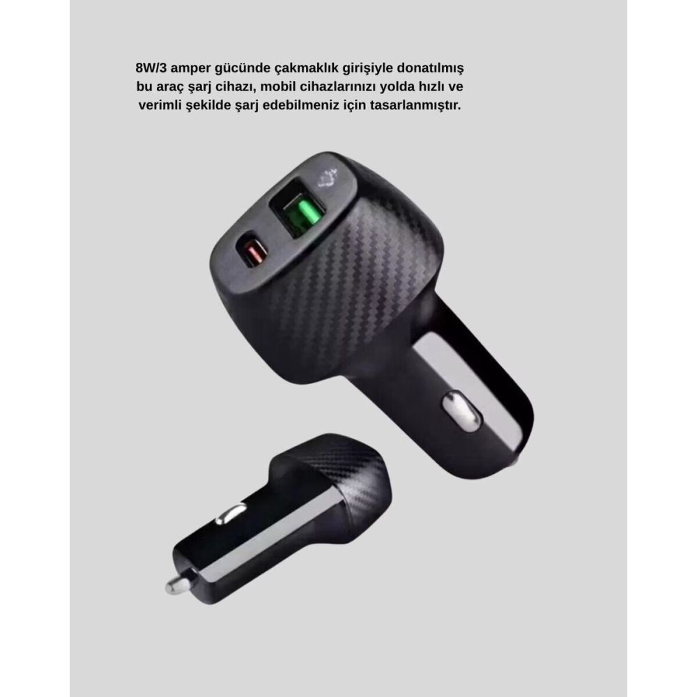 Bluetooth AUX Çevirici ve PD Destekli Araç Şarj Cihazı 2’li Set
