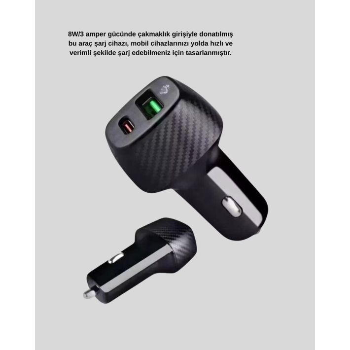 Bluetooth AUX Çevirici ve PD Destekli Araç Şarj Cihazı 2’li Set