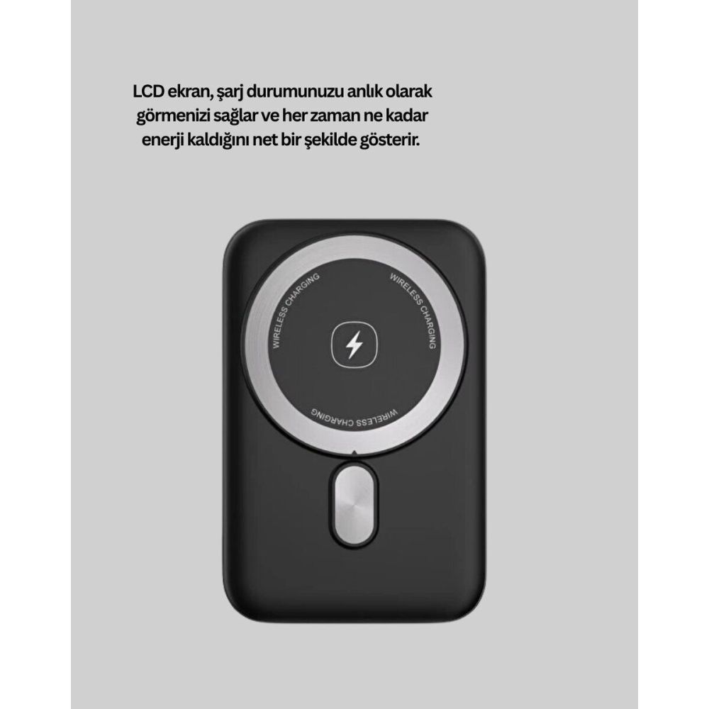 LCD Ekranlı Kablosuz Powerbank Type C ve USB Çıkışlı