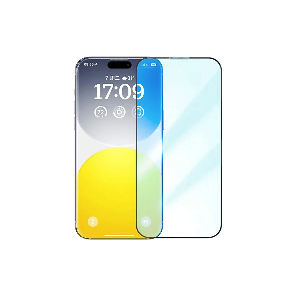 Baseus iPhone 15 Full Koruma Anti Mavi Işık Tempered Cam Ekran Koruyuc