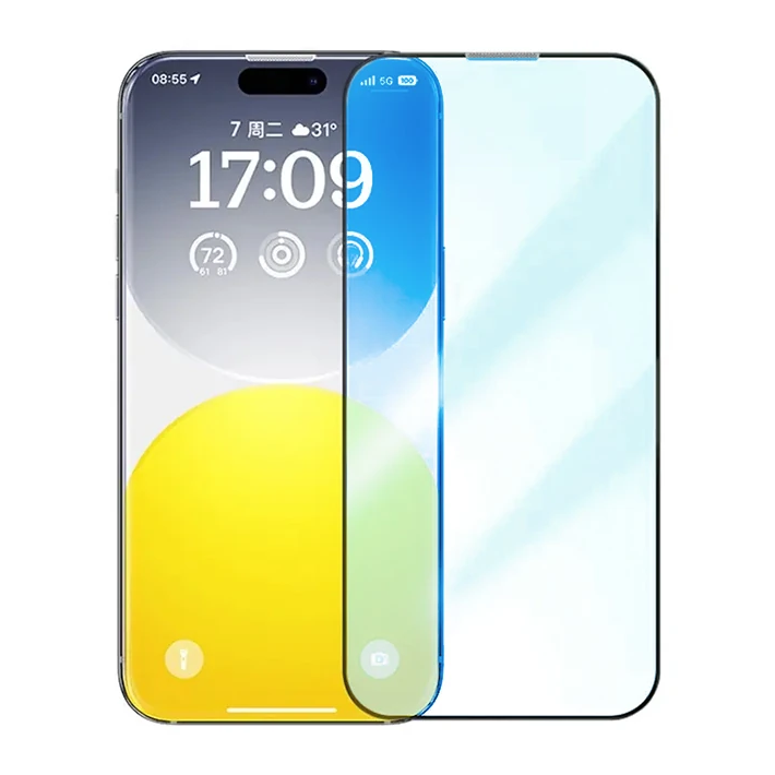Baseus iPhone 15 Full Koruma Anti Mavi Işık Tempered Cam Ekran Koruyuc