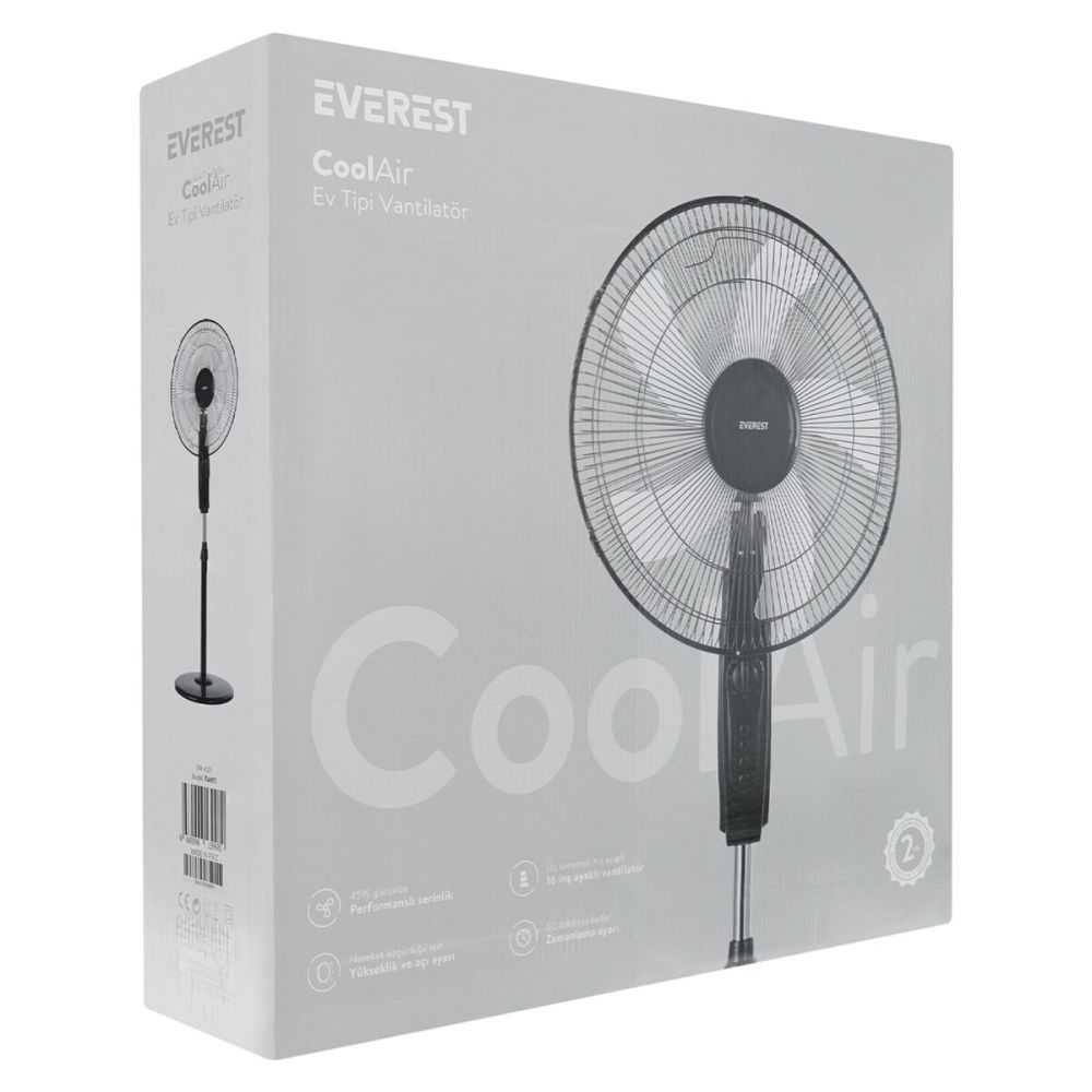 EVEREST FAN11 SİYAH CoolAir 3 Kademeli Hız 40cm 5 Kanat Pervane ve Çer