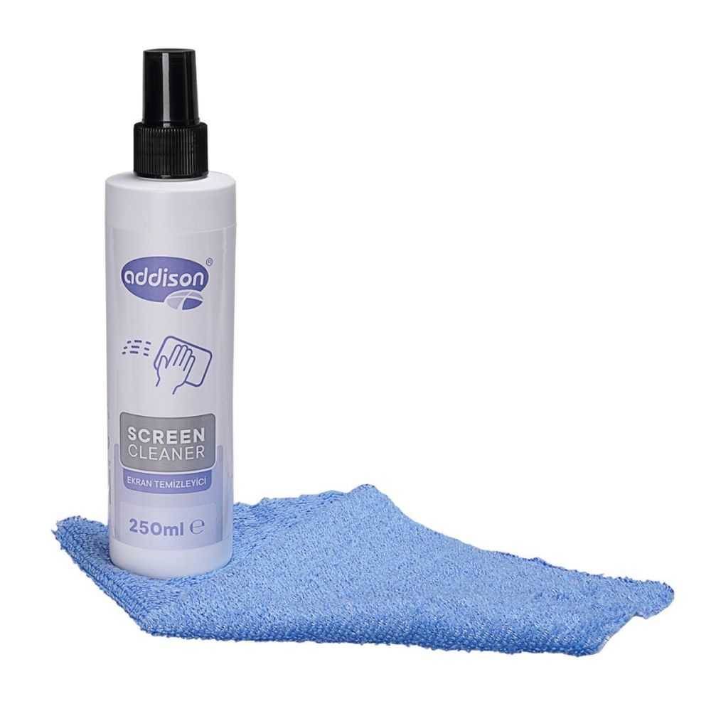 ADDISON 300871 Ekran Temizleyici Sprey 250ml. Microfiber Bez ile Birli