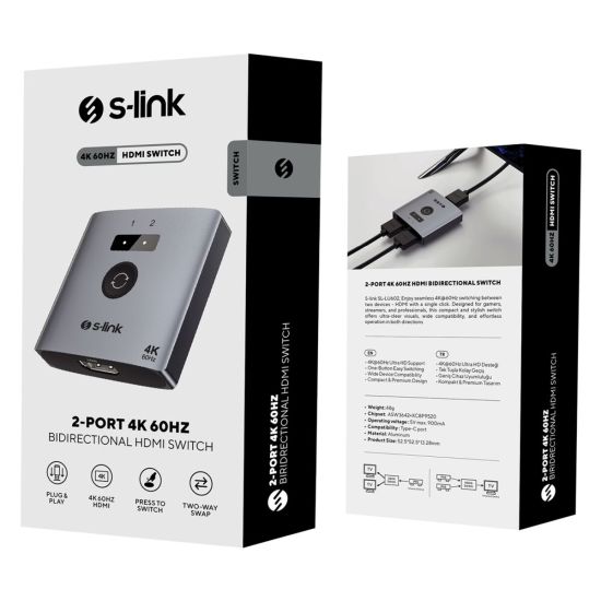 S-LINK SL-LU602 2xHDMI 4K 60Hz Monitör Çoklayıcı (1PC-2Monitör veya 2P