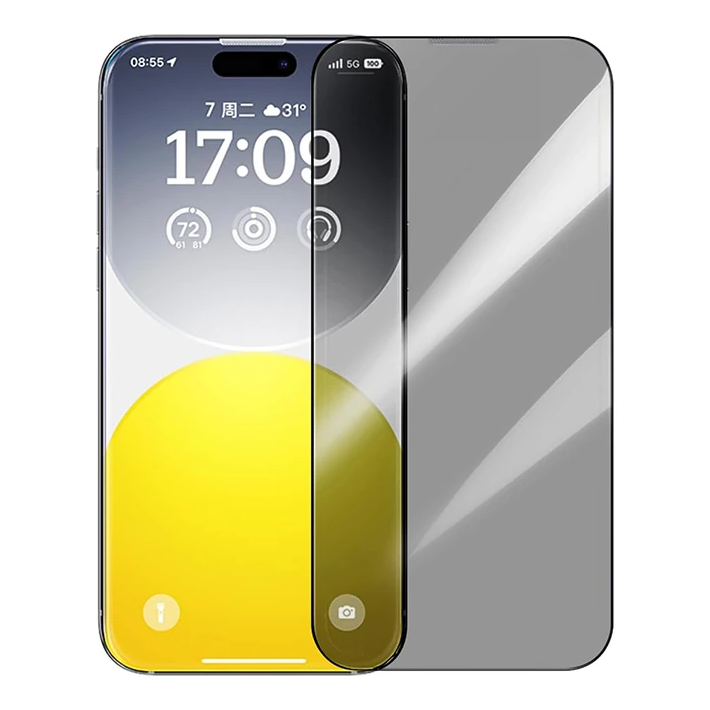 Baseus Crystalline iPhone 15 Privacy Hayalet Full Koruma Cam Ekran Kor