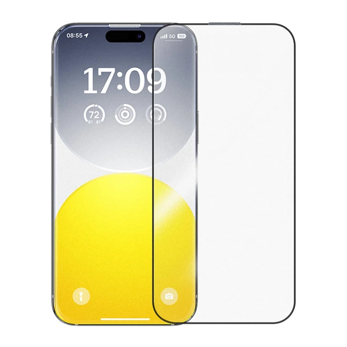 Baseus Crystalline iPhone 15 için Parlama Önleyici Tempered Cam Ekran 