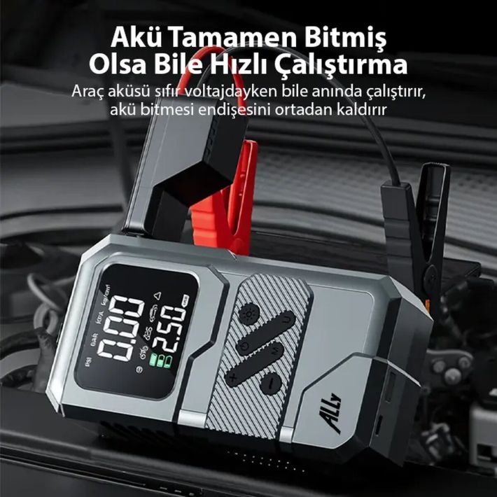 Ally ST-9654 Taşınabilir Göstergeli Araç Lastik Şişirme Ve Starter Akü