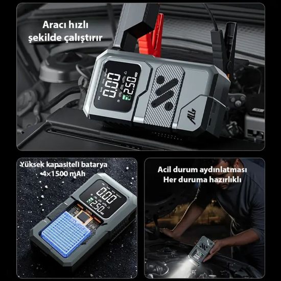Ally ST-9654 Taşınabilir Göstergeli Araç Lastik Şişirme Ve Starter Akü
