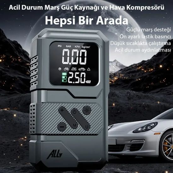 Ally ST-9654 Taşınabilir Göstergeli Araç Lastik Şişirme Ve Starter Akü