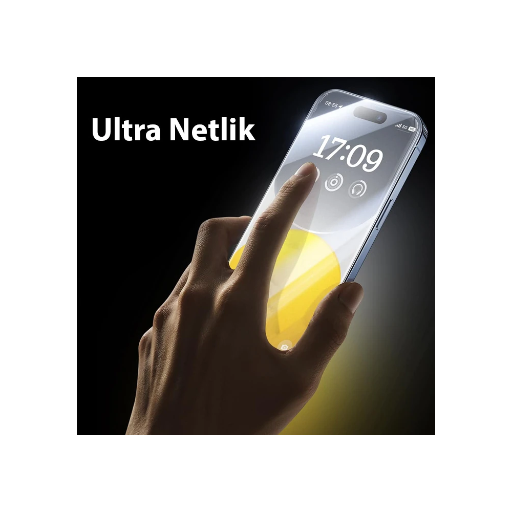 Baseus Crystalline iPhone 15 Pro için Parlama Önleyici Tempered Cam Ek