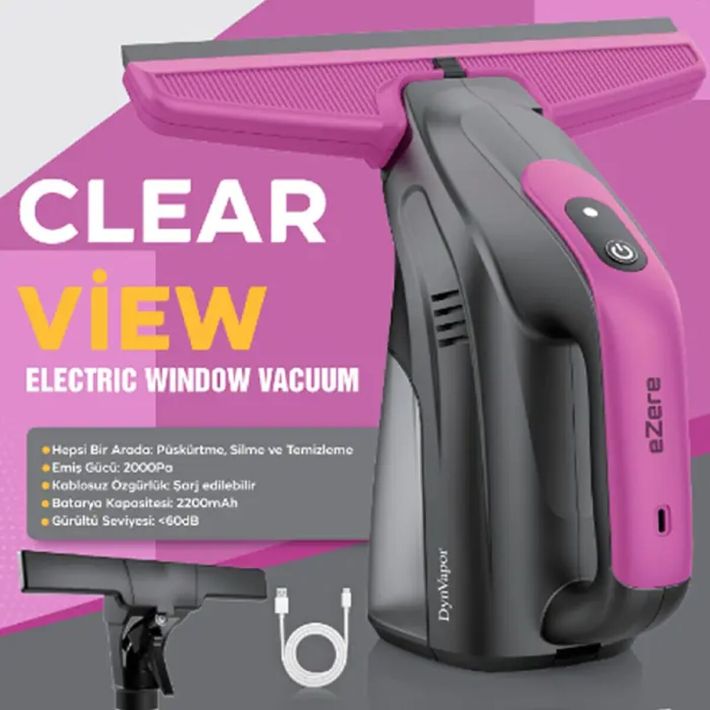 Ezere ClearView Şarjlı Cam Temizleyici Silme Makinesi Mikrofiber Başlı