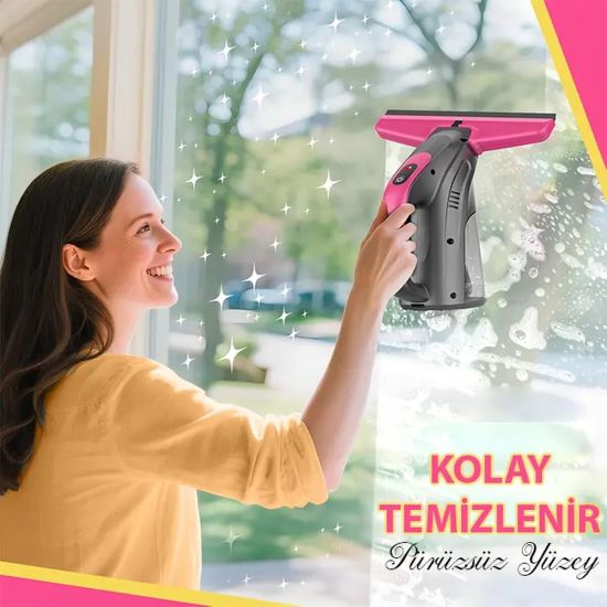 Ezere ClearView Şarjlı Cam Temizleyici Silme Makinesi Mikrofiber Başlı