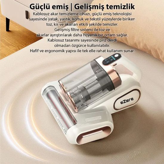 Ezere DustAway 17000Pa Güçlü Kablosuz Akar ve Toz UV Işıklı Yatak ve K