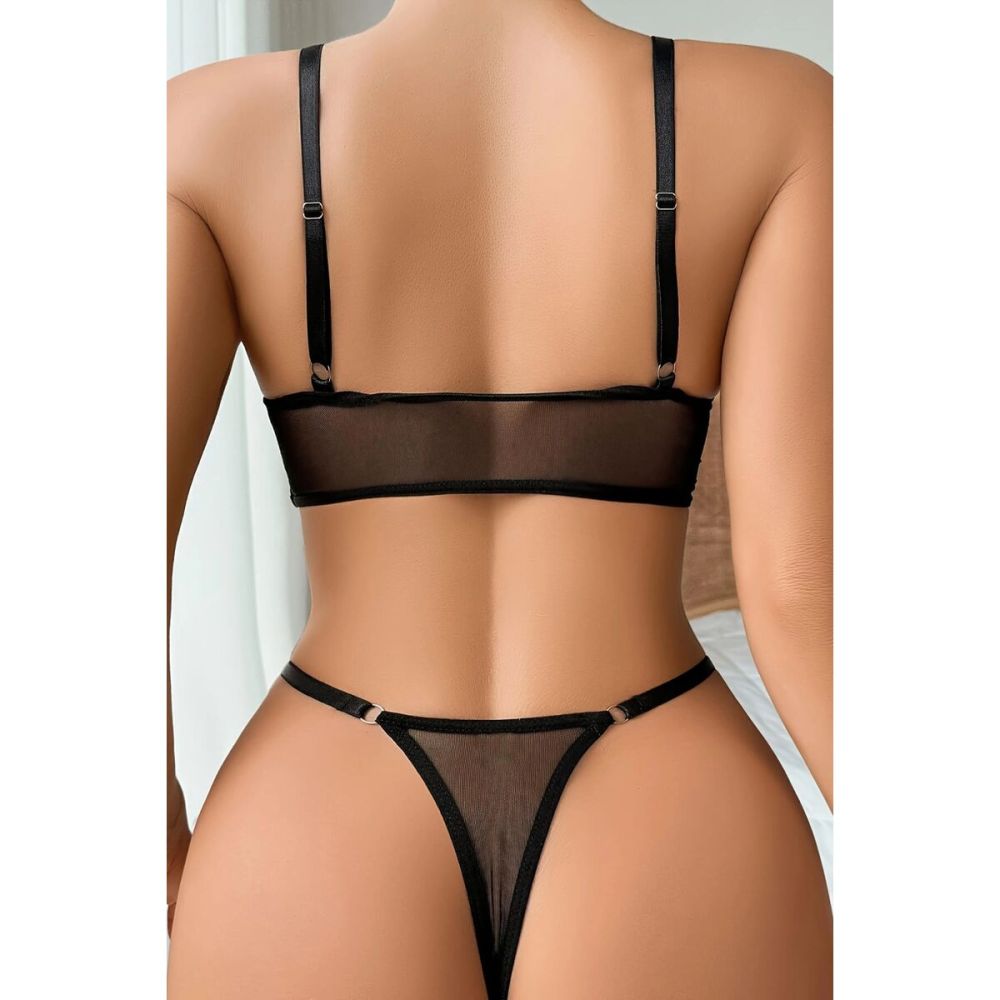 Siyah Transparan Tül Bralet Tanga İç Giyim Takımı TM