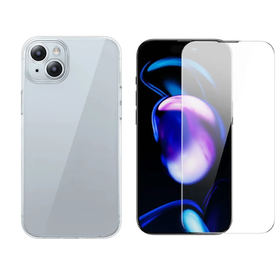 Baseus iPhone 15 Schott Serisi Şeffaf Silikon Kılıf + Tempered Ekran K