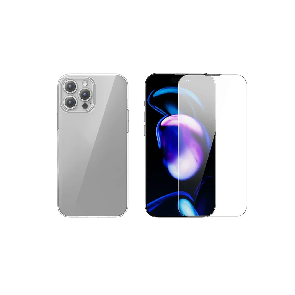 Baseus iPhone 15 Pro Schott Serisi Şeffaf Silikon Kılıf + Tempered Ekr