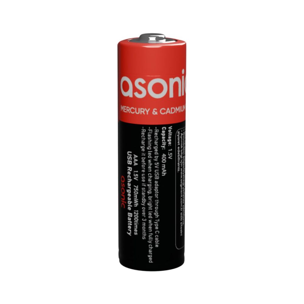 ASONIC PL400 AAA Şarjlı Pil 1.5Volt 400mAh/750mwh Type-C ile Kolay Şar